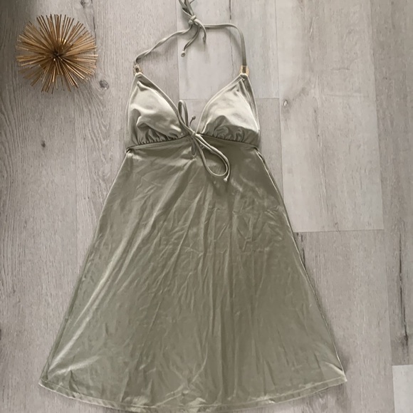 Badgley Mischka one piece swimsuit‎ dress beach rhinestone shimmer sage green M - Picture 3 of 12